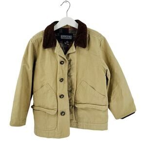 Vintage Lands' End Khaki Cotton Barn Coat Chore Jacket Corduroy Collar Size M